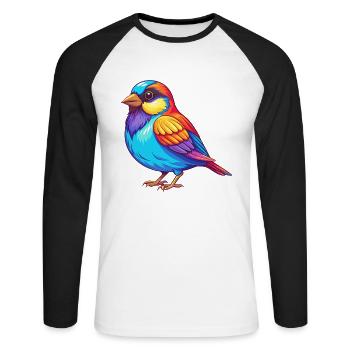 Moineau coloré Kawaii Dessin animé Personnage Clipart - T-shirt baseball manches longues Homme - blanc/noir - Devant - Nik (191cm)