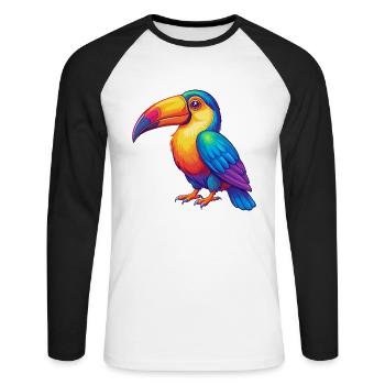 Toucan Colorful Kawaii Cartoon Character Clipart - Unisex Long Sleeve Baseball T-Shirt - white/black - Front - Nik (191cm)