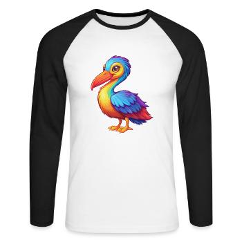 Cigogne coloré Kawaii dessin animé Personnage Clipart - T-shirt baseball manches longues Homme - blanc/noir - Devant - Nik (191cm)