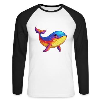 Wal Bunte Kawaii Cartoon Figur Clipart - Unisex Baseballshirt langarm - Weiß/Schwarz - Vorne - Nik (191cm)