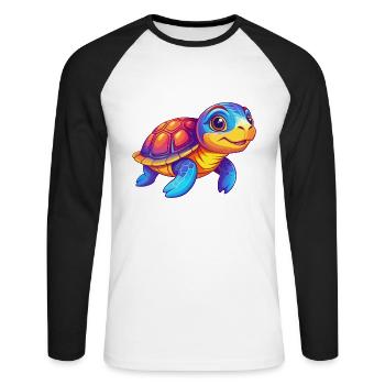 Turtle Colorful Kawaii Cartoon Character Clipart - Unisex Long Sleeve Baseball T-Shirt - white/black - Front - Nik (191cm)