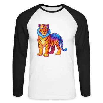 Tiger Bunte Kawaii Cartoon Figur Clipart - Unisex Baseballshirt langarm - Weiß/Schwarz - Vorne - Nik (191cm)