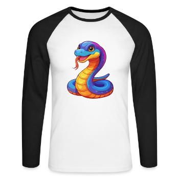 serpent coloré kawaii dessin animé personnage clipart - T-shirt baseball manches longues Homme - blanc/noir - Devant - Nik (191cm)