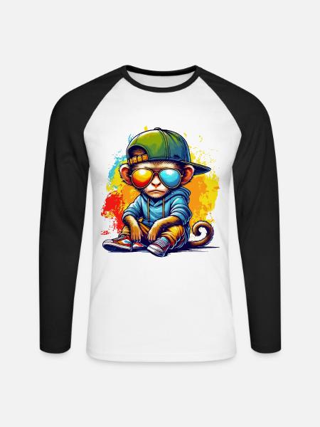 Cool Hip Hop Monkey with Sunglasses Graffiti Style - Unisex Long Sleeve Baseball T-Shirt - white/black