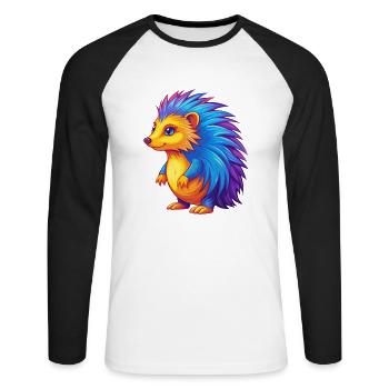 Porcupine Colorful Kawaii Cartoon Character Animal - Unisex Long Sleeve Baseball T-Shirt - white/black - Front - Nik (191cm)