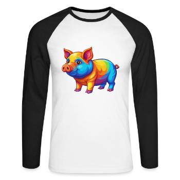 cochon coloré kawaii personnage de dessin animé clipart - T-shirt baseball manches longues Homme - blanc/noir - Devant - Nik (191cm)