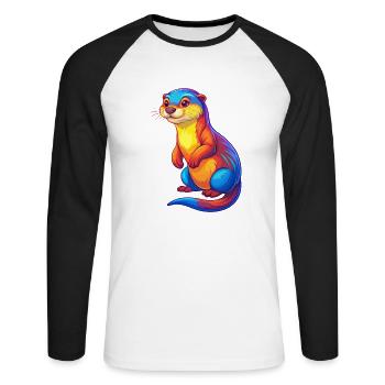 Otter Colorful Kawaii Cartoon Character Clipart - Unisex Long Sleeve Baseball T-Shirt - white/black - Front - Nik (191cm)