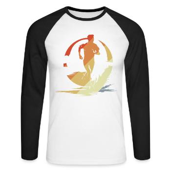 Coureur de marathon croquis Vintage - T-shirt baseball manches longues Homme - blanc/noir - Devant - Nik (191cm)
