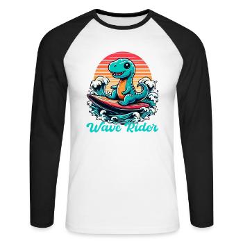 Mignon T-Rex Surfer Surfer Cadeau de surf - T-shirt baseball manches longues Homme - blanc/noir - Devant - Nik (191cm)