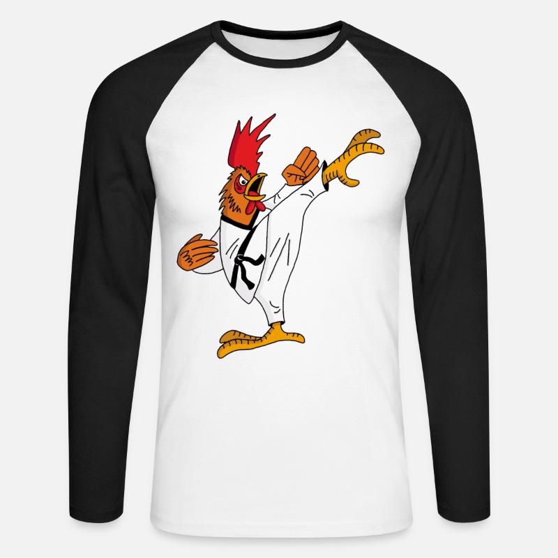 Hahn und Karate - Unisex Baseballshirt langarm - Weiß/Schwarz