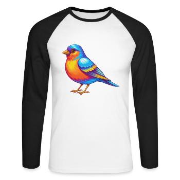 Buchfink Bunte Kawaii Cartoon Figur Vogel - Unisex Baseballshirt langarm - Weiß/Schwarz - Vorne - Nik (191cm)