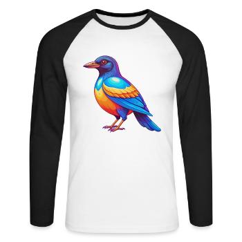 Elster Bunte Kawaii Cartoon Figur Vogel - Unisex Baseballshirt langarm - Weiß/Schwarz - Vorne - Nik (191cm)