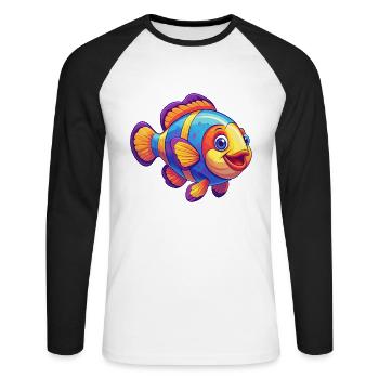 Clownfish Coloré Kawaii Dessin animé Animal marin - T-shirt baseball manches longues Homme - blanc/noir - Devant - Nik (191cm)