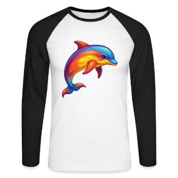 Dauphin commun Coloré Kawaii Dessin animé Animal marin - T-shirt baseball manches longues Homme - blanc/noir - Devant - Nik (191cm)