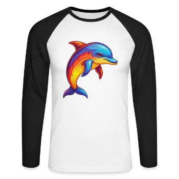 Dolphin Colorful Kawaii Cartoon Sea Animal - Unisex Long Sleeve Baseball T-Shirt - white/black - Front - Nik (191cm)