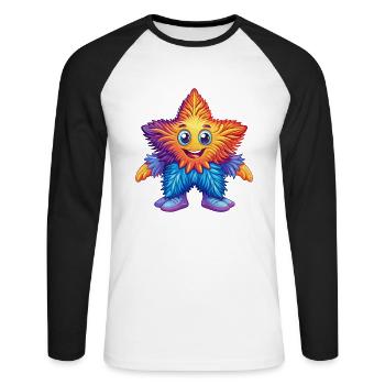 Feder Stern Bunt Kawaii Cartoon Meerestier - Unisex Baseballshirt langarm - Weiß/Schwarz - Vorne - Nik (191cm)