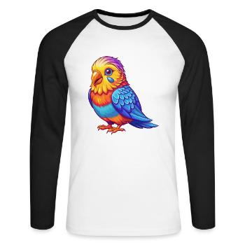 Wellensittich Bunte Kawaii Cartoon Figur Vogel - Unisex Baseballshirt langarm - Weiß/Schwarz - Vorne - Nik (191cm)