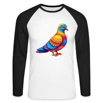 Colombe coloré Kawaii dessin animé Personnage Oiseau - T-shirt baseball manches longues Homme - blanc/noir - Devant - Nik (191cm)