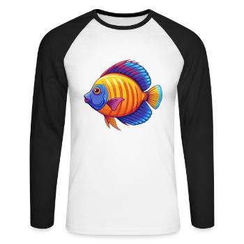 Kaiser Kaiserfisch Bunte Kawaii Cartoon Clipart - Unisex Baseballshirt langarm - Weiß/Schwarz - Vorne - Nik (191cm)