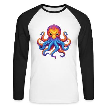 Riesiger pazifischer Oktopus Bunte Kawaii Karikatur - Unisex Baseballshirt langarm - Weiß/Schwarz - Vorne - Nik (191cm)