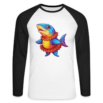 Frilled Shark Colorful Kawaii Cartoon Sea Animal - Unisex Long Sleeve Baseball T-Shirt - white/black - Front - Nik (191cm)
