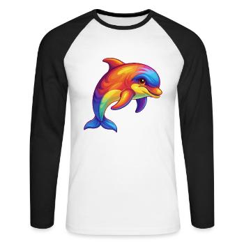 marsouin coloré Kawaii dessin animé animal marin - T-shirt baseball manches longues Homme - blanc/noir - Devant - Nik (191cm)