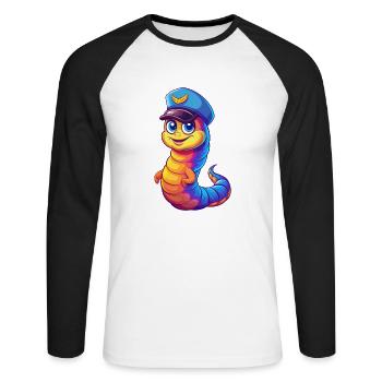 Marine Wurm Bunt Kawaii Cartoon Meerestier - Unisex Baseballshirt langarm - Weiß/Schwarz - Vorne - Nik (191cm)