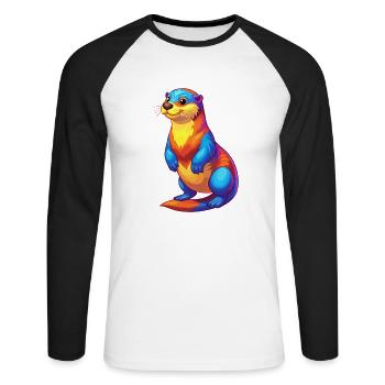 Sea Otter Colorful Kawaii Cartoon Sea Animal - Unisex Long Sleeve Baseball T-Shirt - white/black - Front - Nik (191cm)