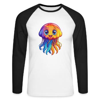 Ortie Coloré Kawaii Dessin Animé Animal Marin - T-shirt baseball manches longues Homme - blanc/noir - Devant - Nik (191cm)