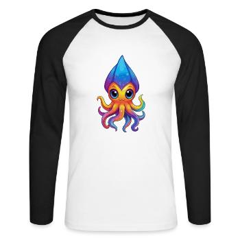 Squid Colorful Kawaii Cartoon Sea Animal - Unisex Long Sleeve Baseball T-Shirt - white/black - Front - Nik (191cm)