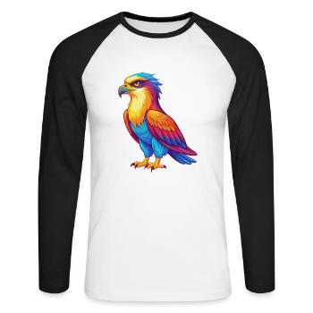 Fischadler Bunte Kawaii Cartoon Figur Vogel - Unisex Baseballshirt langarm - Weiß/Schwarz - Vorne - Nik (191cm)