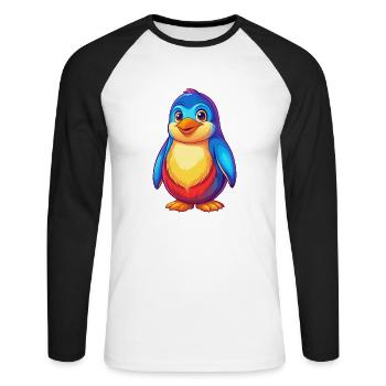 Penguin Colorful Kawaii Cartoon Sea Animal - Unisex Long Sleeve Baseball T-Shirt - white/black - Front - Nik (191cm)