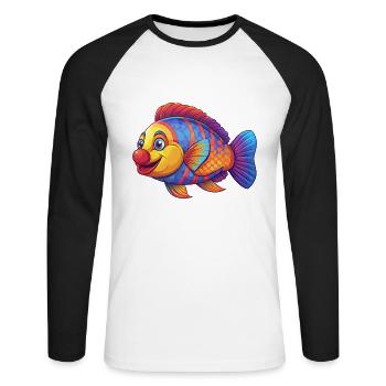 Clown labre coloré Kawaii dessin animé animal marin - T-shirt baseball manches longues Homme - blanc/noir - Devant - Nik (191cm)