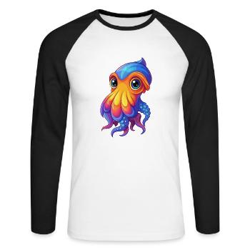 Cuttlefish Colorful Kawaii Cartoon Sea Animal - Unisex Long Sleeve Baseball T-Shirt - white/black - Front - Nik (191cm)