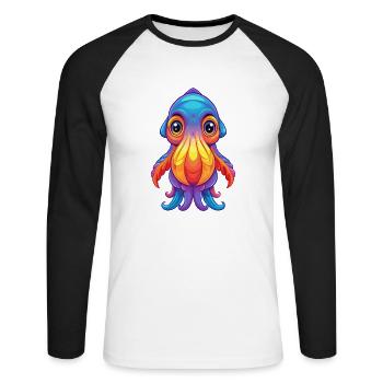Cuttlefish Colorful Kawaii Cartoon Sea Animal - Unisex Long Sleeve Baseball T-Shirt - white/black - Front - Nik (191cm)