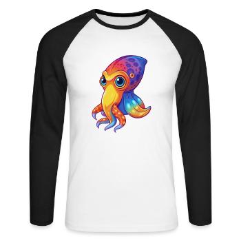 Bobtail Squid Colorful Kawaii Cartoon Sea Animal - Unisex Long Sleeve Baseball T-Shirt - white/black - Front - Nik (191cm)