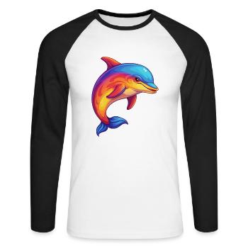 Dolphin Colorful Kawaii Cartoon Sea Animal - Unisex Long Sleeve Baseball T-Shirt - white/black - Front - Nik (191cm)