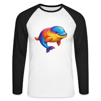 Beluga Wal Bunt Kawaii Karikatur Meerestier - Unisex Baseballshirt langarm - Weiß/Schwarz - Vorne - Nik (191cm)