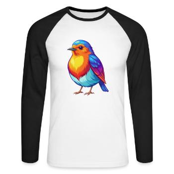 Robin Colorful Kawaii Cartoon Character Bird - Unisex Long Sleeve Baseball T-Shirt - white/black - Front - Nik (191cm)