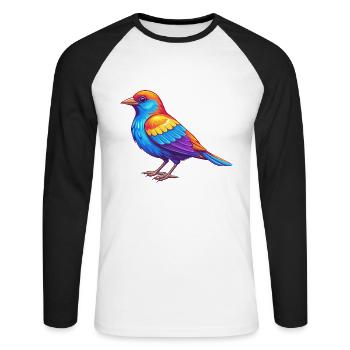 Merle à ailes rouges dessin animé kawaii coloré - T-shirt baseball manches longues Homme - blanc/noir - Devant - Nik (191cm)