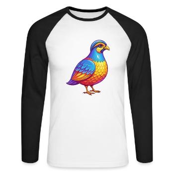 perdrix coloré Kawaii dessin animé Personnage oiseau - T-shirt baseball manches longues Homme - blanc/noir - Devant - Nik (191cm)
