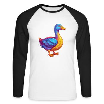 Goose Colorful Kawaii Cartoon Character Bird - Unisex Long Sleeve Baseball T-Shirt - white/black - Front - Nik (191cm)
