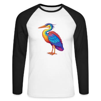 Great Blue Heron Colorful Kawaii Cartoon Bird - Unisex Long Sleeve Baseball T-Shirt - white/black - Front - Nik (191cm)