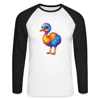 émeu coloré kawaii dessin animé personnage oiseau - T-shirt baseball manches longues Homme - blanc/noir - Devant - Nik (191cm)