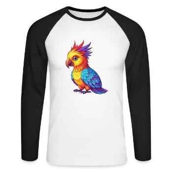 Kakadu Bunte Kawaii Cartoon Figur Vogel - Unisex Baseballshirt langarm - Weiß/Schwarz - Vorne - Nik (191cm)