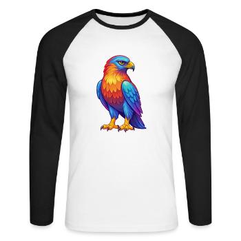 Falcon Colorful Kawaii Cartoon Character Bird - Unisex Long Sleeve Baseball T-Shirt - white/black - Front - Nik (191cm)