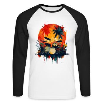 Schlagzeug 90er Look - Unisex Baseballshirt langarm - Weiß/Schwarz - Vorne - Nik (191cm)