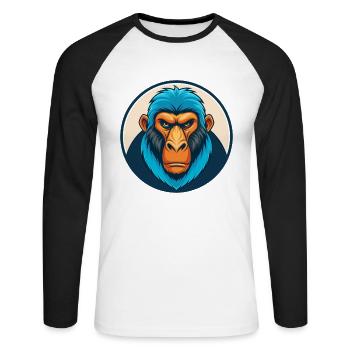 Babouin mignon kawaii dessin animé Clipart Animal Animal Pet Logo - T-shirt baseball manches longues Homme - blanc/noir - Devant - Nik (191cm)
