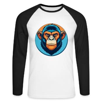 Bonobo Cute Kawaii Cartoon Clipart Animal Pet Logo - Unisex Long Sleeve Baseball T-Shirt - white/black - Front - Nik (191cm)