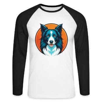 Border Collie Hund Niedliches Kawaii Cartoon Tier Logo - Unisex Baseballshirt langarm - Weiß/Schwarz - Vorne - Nik (191cm)
